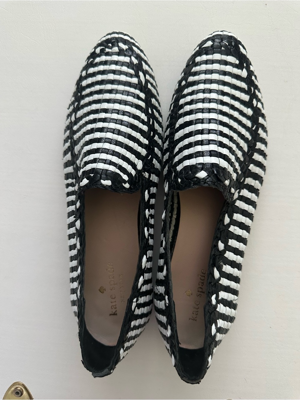 Kate Spade Black and White Woven Loafers